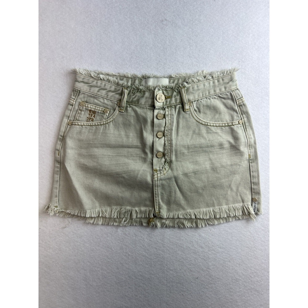 One Teaspoon Womens Button‎ Fly Denim Mini Skirt Antique Khaki Size 25